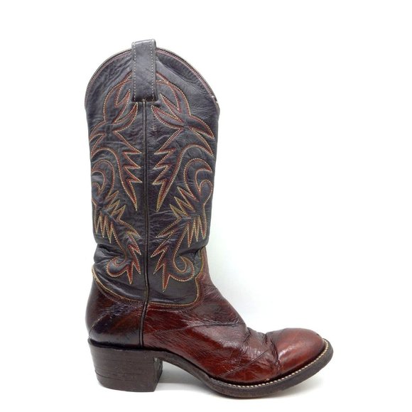 Renegade Brown Eel Skin Leather Cowboy Western Boots Shoes Women's 6 B - Picture 1 of 9